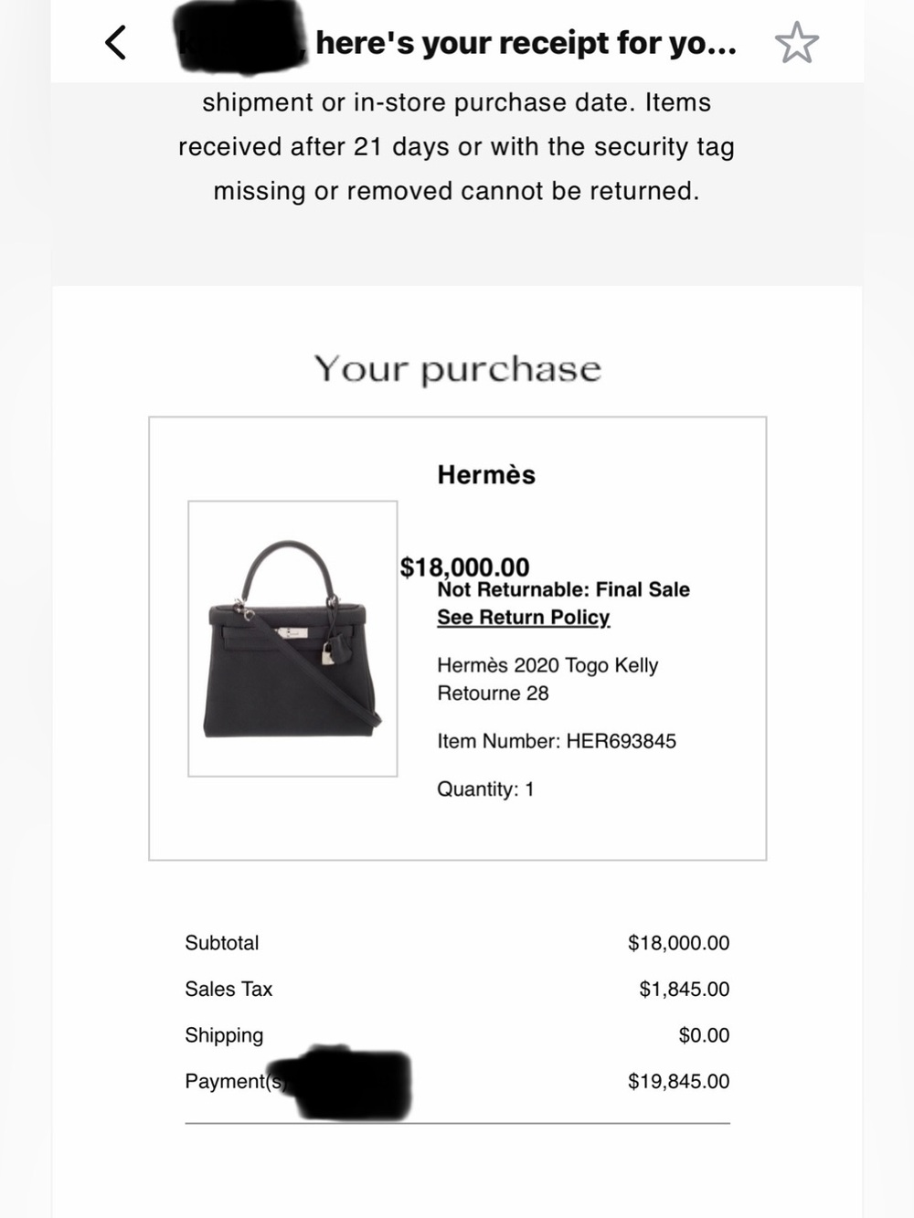 HERMES KELLY RETOURNE 28 NOIR TOGO CALFSKIN LEATHER - Picture 9 of 9